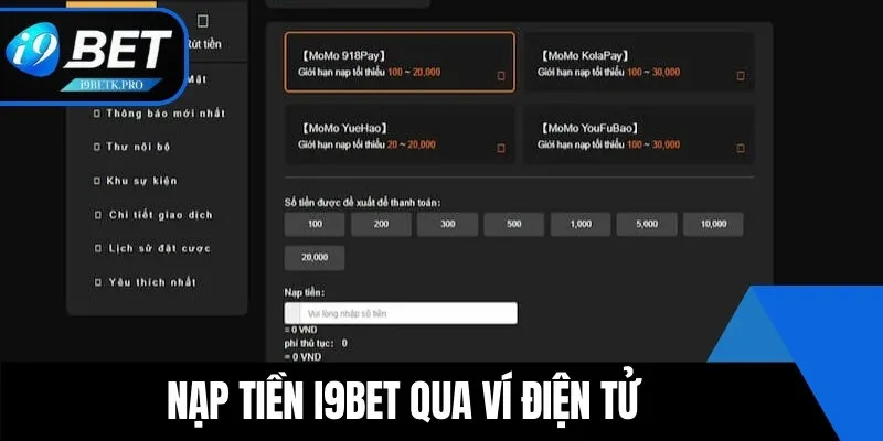 Nạp tiền i9BET bằng ví điện tử